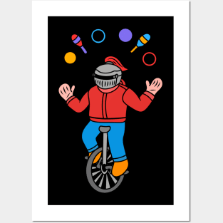 Cartoon knight juggler ride unicycle Posters and Art